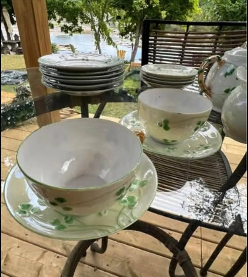 Rare Vintage Erin Ireland Bamboo Handle Shamrock China Tea Set (16-Piece) - photo 6