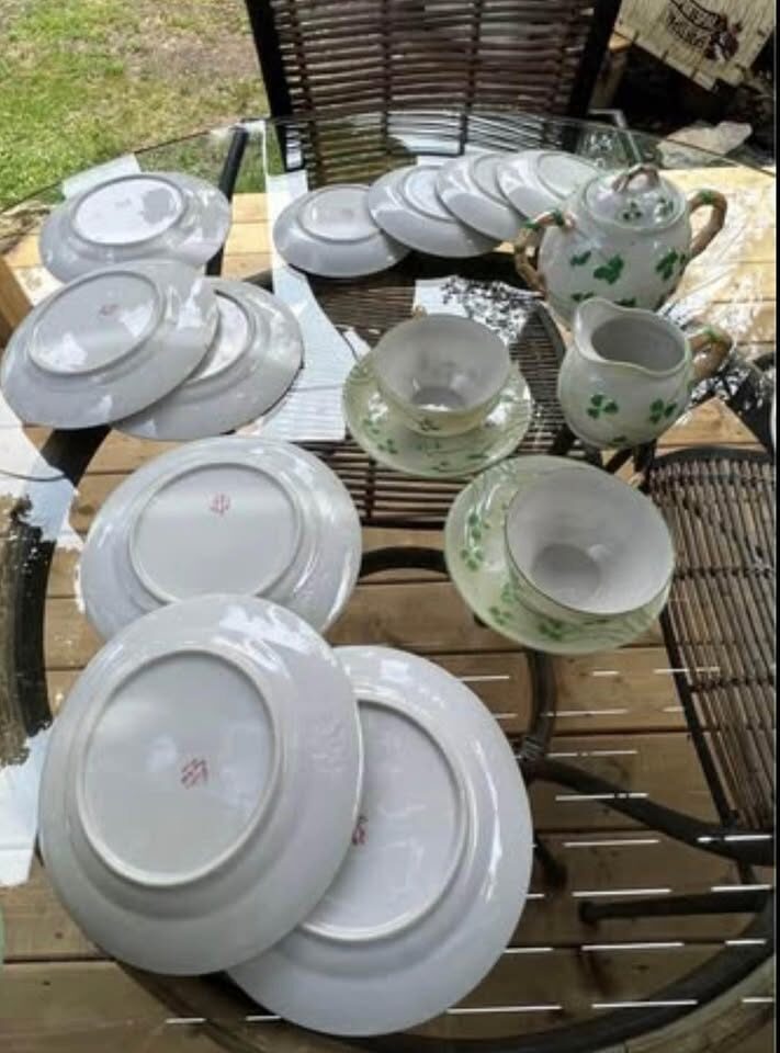 Rare Vintage Erin Ireland Bamboo Handle Shamrock China Tea Set (16-Piece) - photo 7