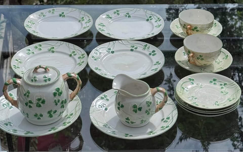 Rare Vintage Erin Ireland Bamboo Handle Shamrock China Tea Set (16-Piece) - photo 8