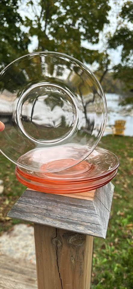 Set of 5 Vintage Pink Depression Glass Saucers / Small Plates - photo 3