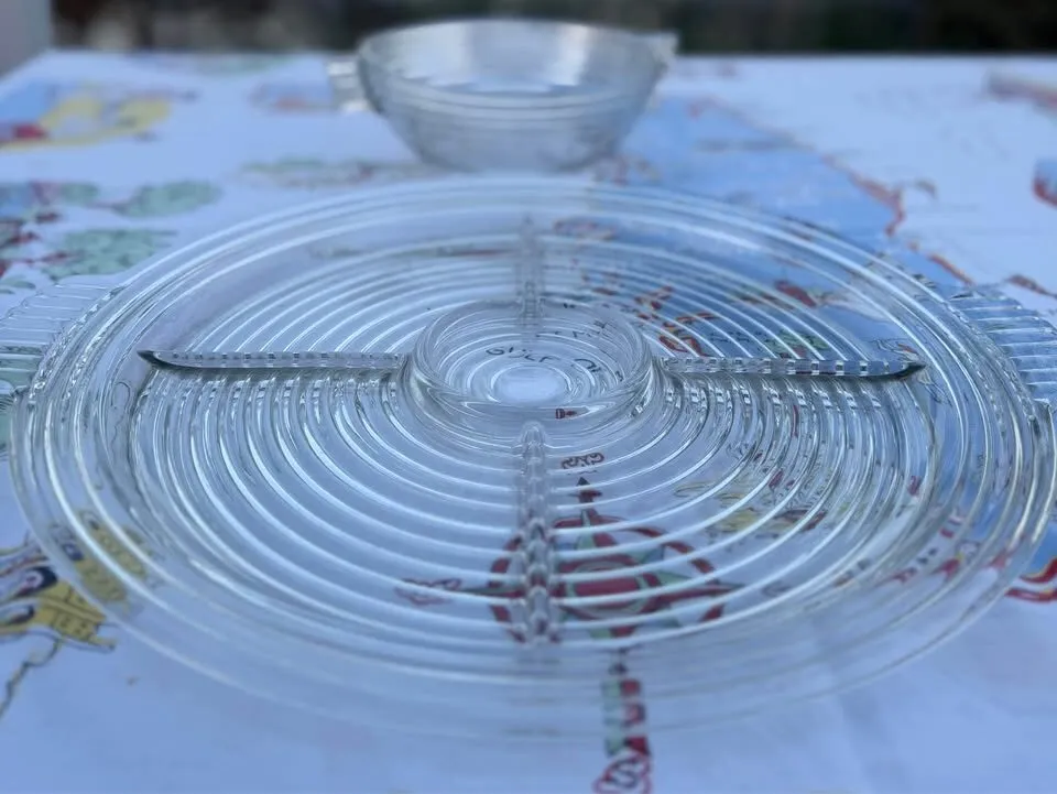 Vintage Art Deco Anchor Hocking Manhattan Glass Set - Large Divided Tray & Bowl - photo 8