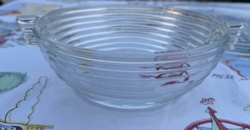 Vintage Art Deco Anchor Hocking Manhattan Glass Set - Large Divided Tray & Bowl - photo 9