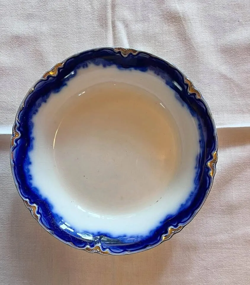 Antique J&G Meakin Flow Blue Bowl with Gold Trim - England, c.1890 - photo 1