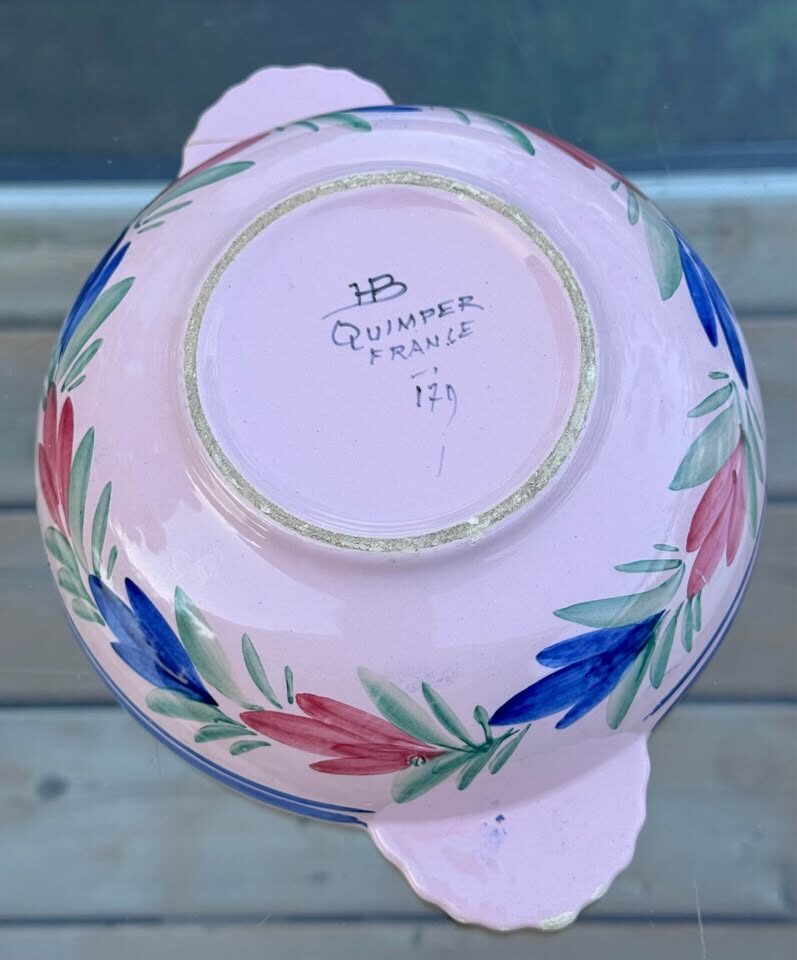 Rare Vintage Pink HB Quimper French Bowl (Pre-WWII / Repair Project) - photo 3