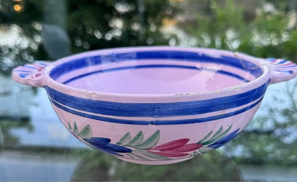 Rare Vintage Pink HB Quimper French Bowl (Pre-WWII / Repair Project) - photo 4