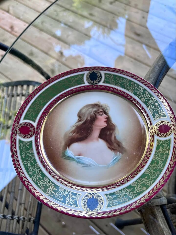 Antique MZ Austria Porcelain Cabinet Plate “Constance” Portrait, Art Nouveau