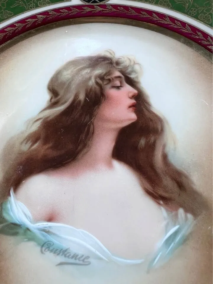 Antique MZ Austria Porcelain Cabinet Plate “Constance” Portrait, Art Nouveau - photo 2