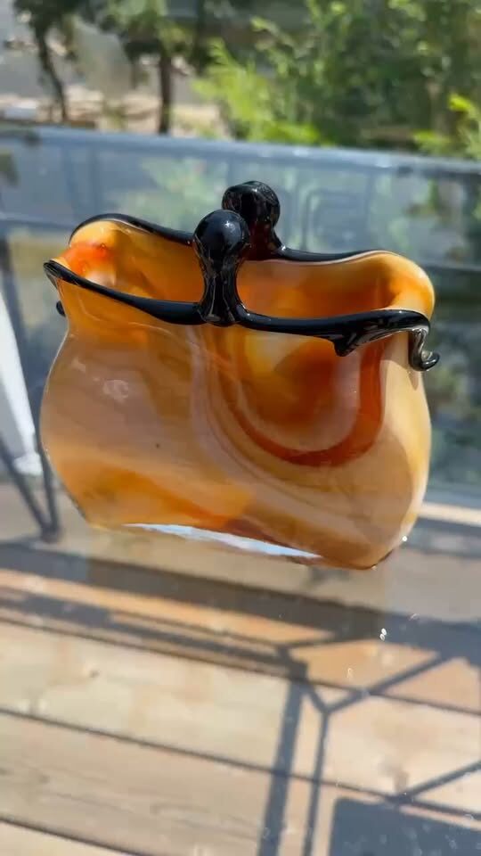 7" Amber Art Glass Purse Vase Heavy/Hand-Blown - photo 1