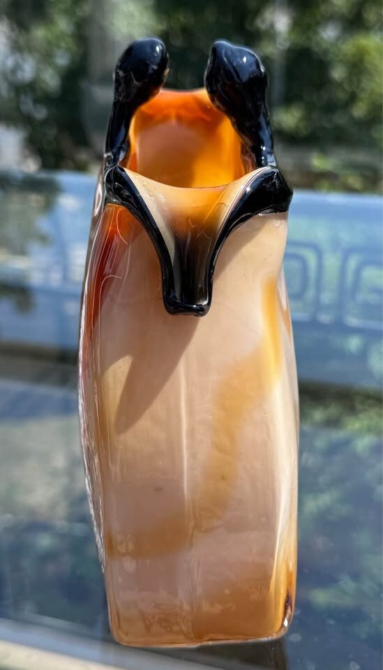 7" Amber Art Glass Purse Vase Heavy/Hand-Blown - photo 3