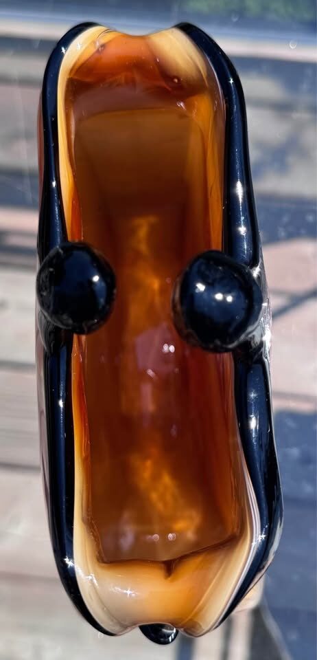 7" Amber Art Glass Purse Vase Heavy/Hand-Blown - photo 6