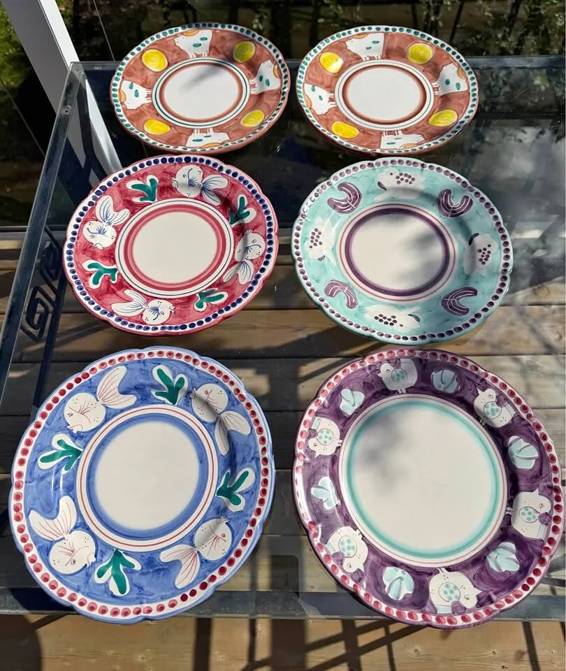 Vintage Nuova Vietri Italy Hand Painted Campagna Plates Whimsical Animals & Fish - photo 2