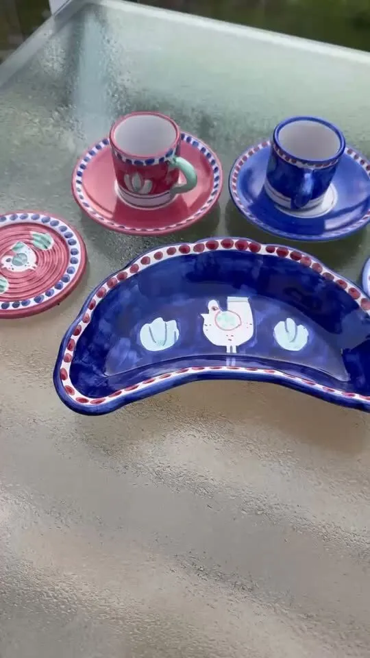 Authentic Solimene & Nuova Vietri Italian Ceramic Espresso/Coaster Set - photo 1