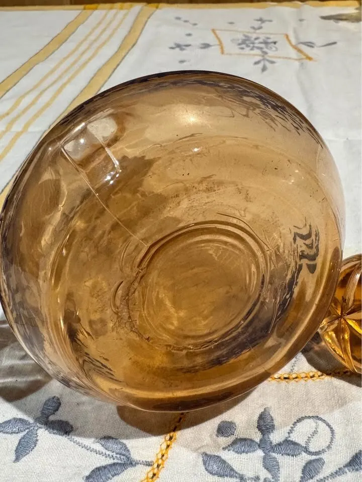 Amber French Glass Decanter & Cups Set - Nautical Sailboat Design - photo 7