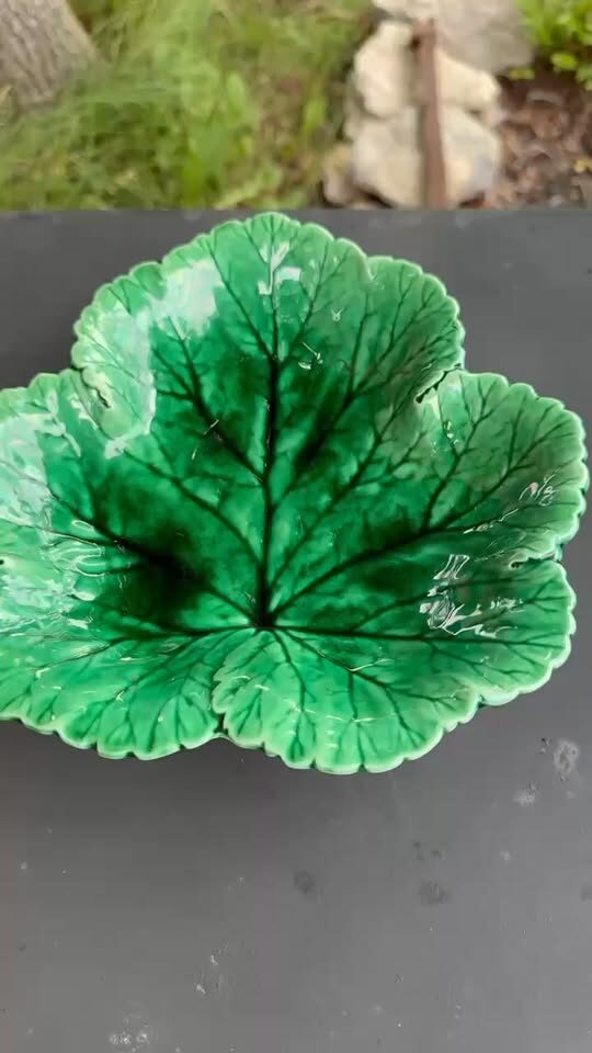 Antique Victorian Wedgwood Majolica Green Leaf Plate - September 1875 (Verified Date Code) Only One