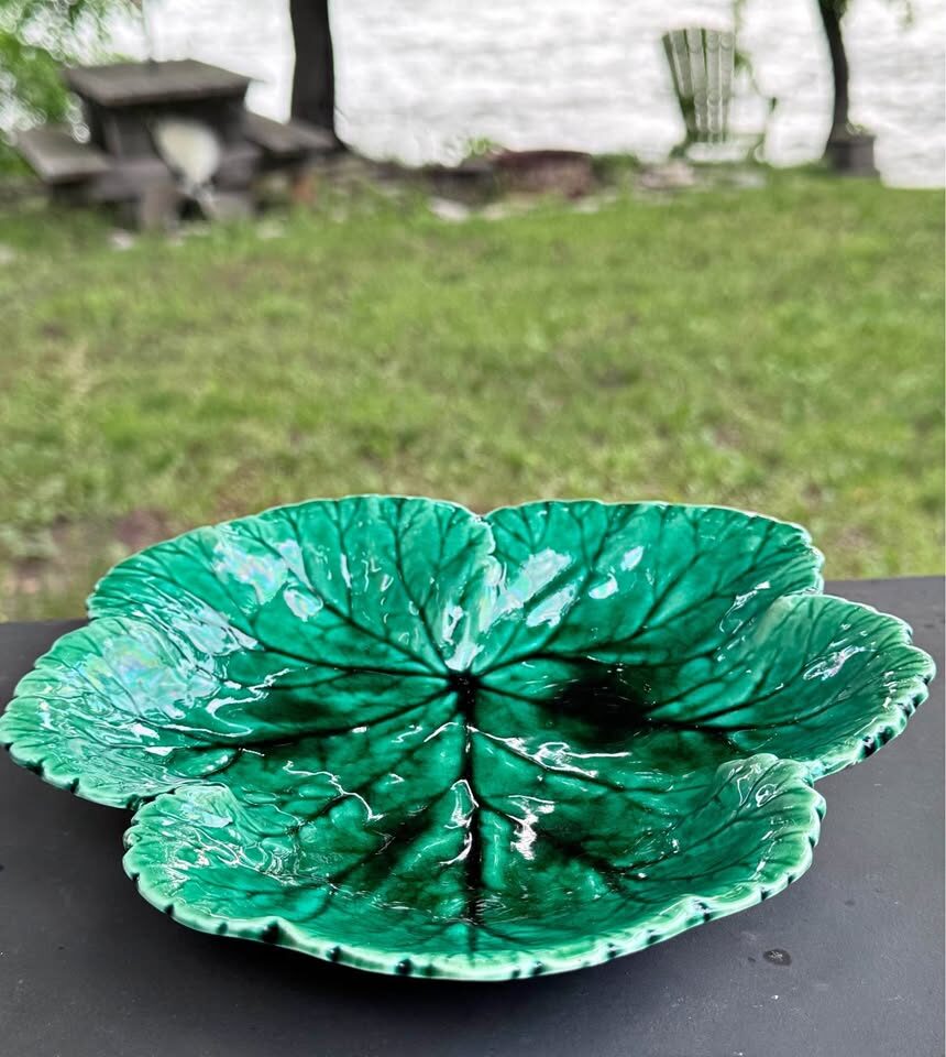 Antique Victorian Wedgwood Majolica Green Leaf Plate - September 1875 (Verified Date Code) Only One - photo 2