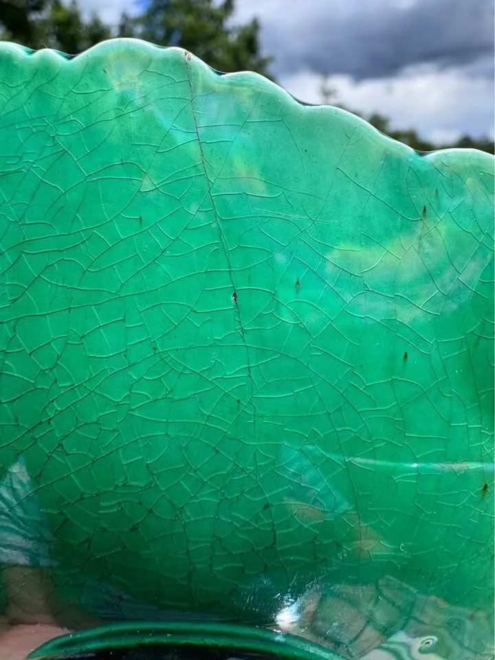 Antique Victorian Wedgwood Majolica Green Leaf Plate - September 1875 (Verified Date Code) Only One - photo 8