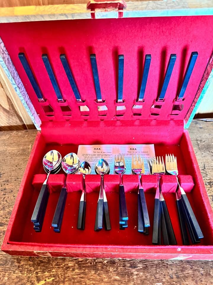 Lundtofte Opus Vintage Cutlery Set 39 Pieces Mid-Century Modern Black Handles