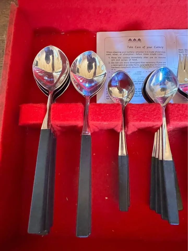 Lundtofte Opus Vintage Cutlery Set 39 Pieces Mid-Century Modern Black Handles - photo 2