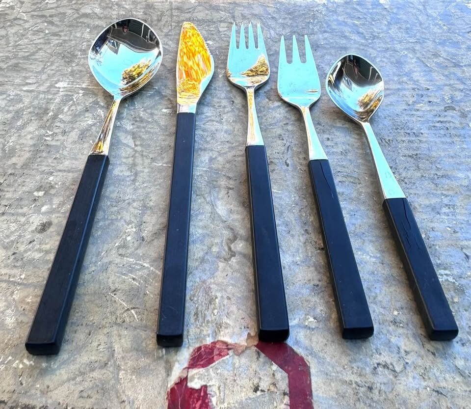 Lundtofte Opus Vintage Cutlery Set 39 Pieces Mid-Century Modern Black Handles - photo 4
