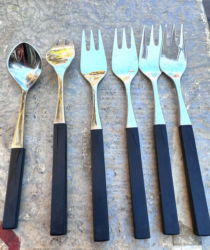 Lundtofte Opus Vintage Cutlery Set 39 Pieces Mid-Century Modern Black Handles - photo 5