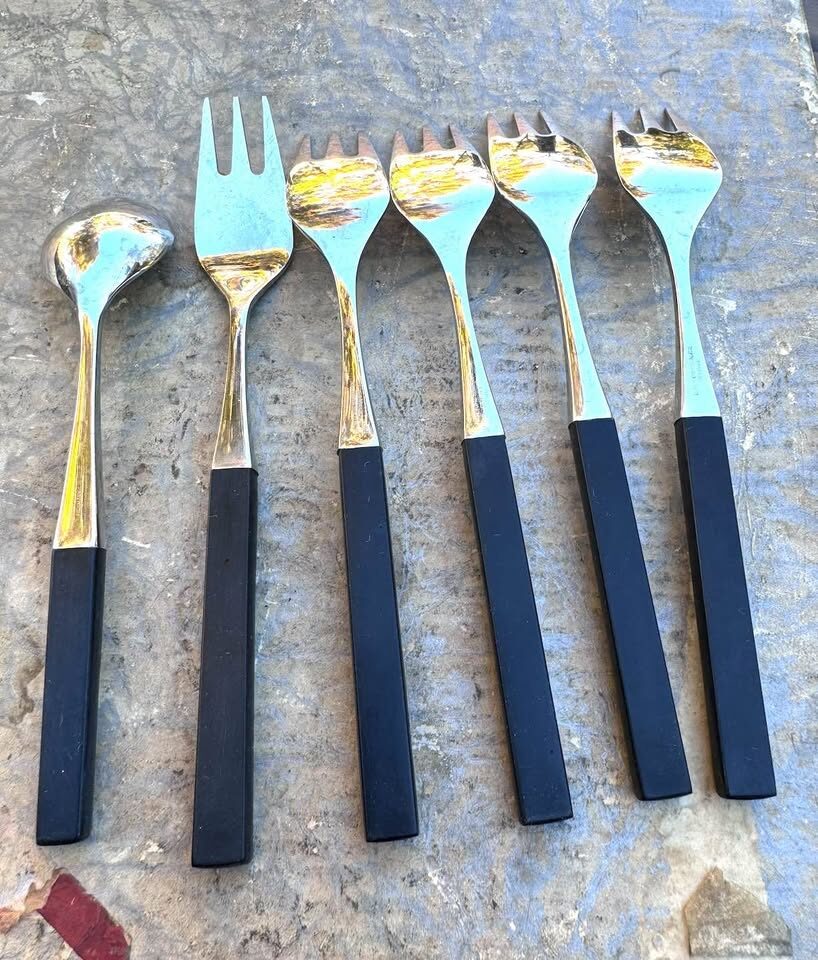 Lundtofte Opus Vintage Cutlery Set 39 Pieces Mid-Century Modern Black Handles - photo 6