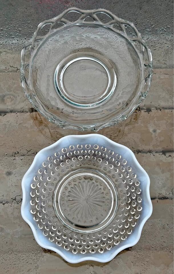 Vintage 1940s Glass Bowls - Clear Lace & Moonstone Hobnail (Priced Separately) - photo 1