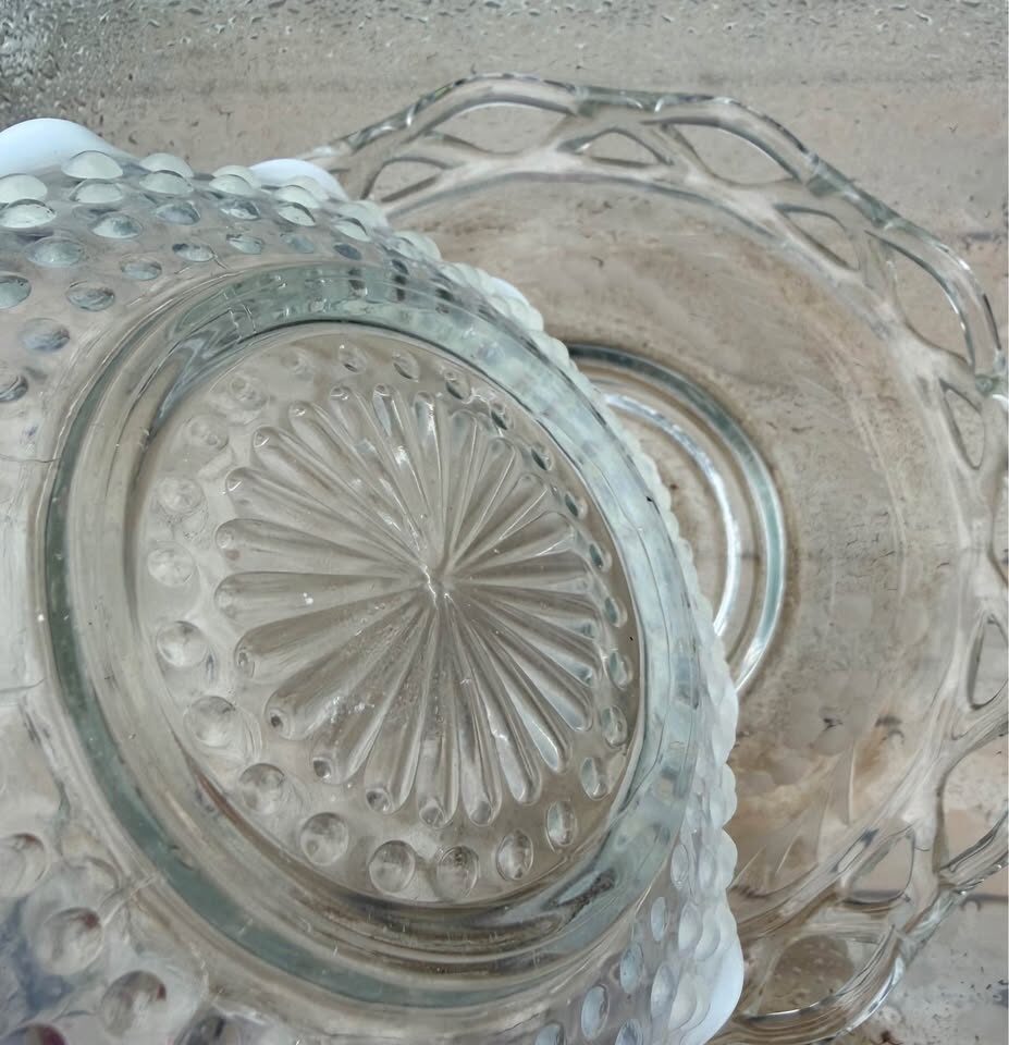 Vintage 1940s Glass Bowls - Clear Lace & Moonstone Hobnail (Priced Separately) - photo 8