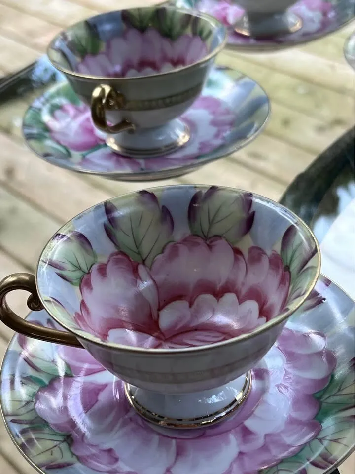 Vintage Ucagco Occupied Japan Peony Tea Set (5 Cups & Saucers) - Excellent Condition". - photo 4