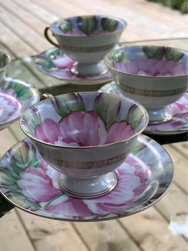 Vintage Ucagco Occupied Japan Peony Tea Set (5 Cups & Saucers) - Excellent Condition". - photo 5