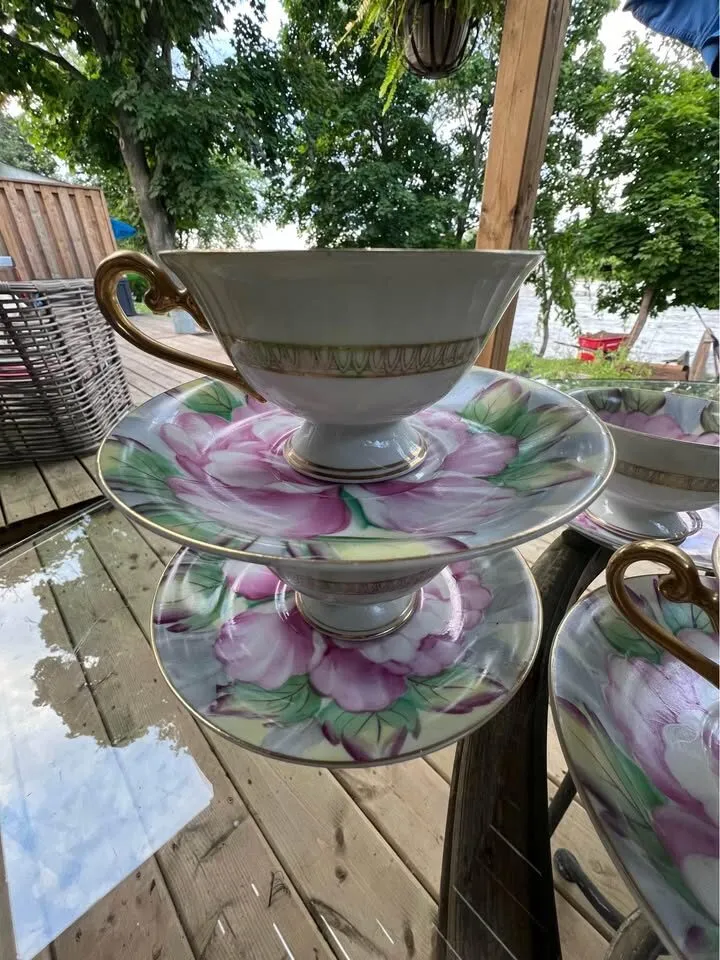 Vintage Ucagco Occupied Japan Peony Tea Set (5 Cups & Saucers) - Excellent Condition". - photo 8