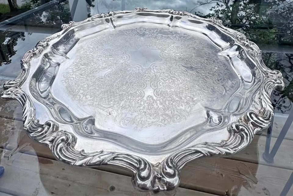 Vintage Wallace "La Reine" Silverplate Footed Serving Tray - Wedding Venue Decor! - photo 2