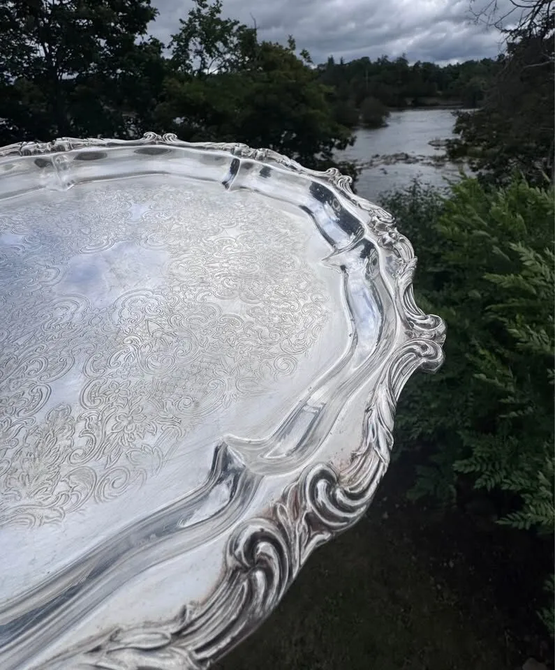 Vintage Wallace "La Reine" Silverplate Footed Serving Tray - Wedding Venue Decor! - photo 7