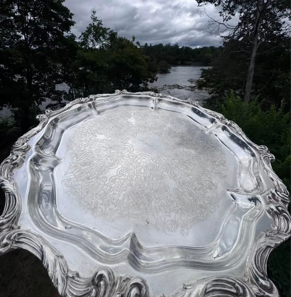 Vintage Wallace "La Reine" Silverplate Footed Serving Tray - Wedding Venue Decor! - photo 8