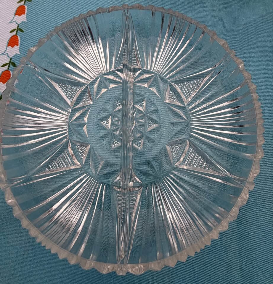 Vintage Clear Pressed Glass Divided Serving Dish Lot (3 Pieces) - photo 4