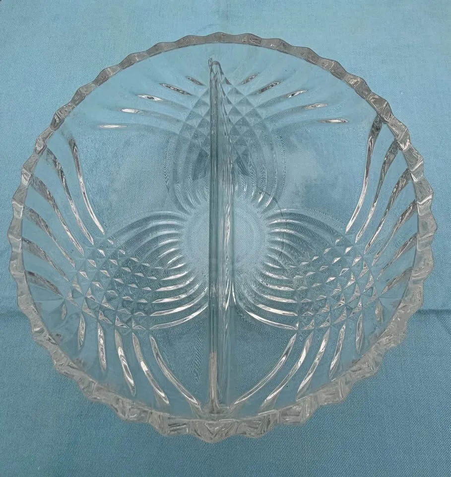 Vintage Clear Pressed Glass Divided Serving Dish Lot (3 Pieces) - photo 5