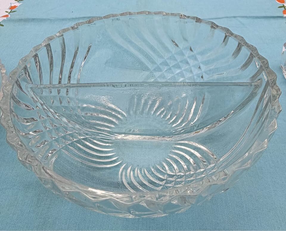 Vintage Clear Pressed Glass Divided Serving Dish Lot (3 Pieces) - photo 6