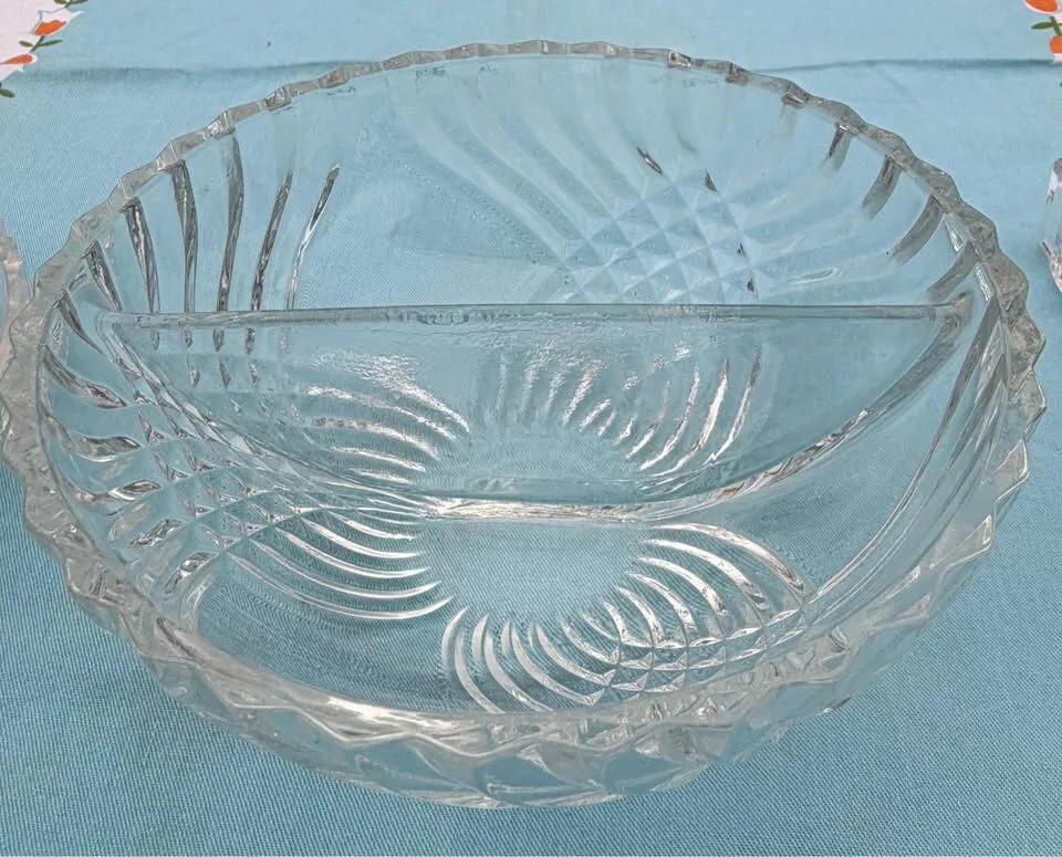 Vintage Clear Pressed Glass Divided Serving Dish Lot (3 Pieces) - photo 6