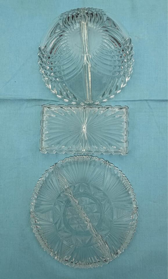Vintage Clear Pressed Glass Divided Serving Dish Lot (3 Pieces) - photo 7