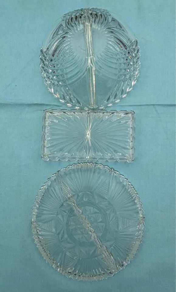 Vintage Clear Pressed Glass Divided Serving Dish Lot (3 Pieces) - photo 7