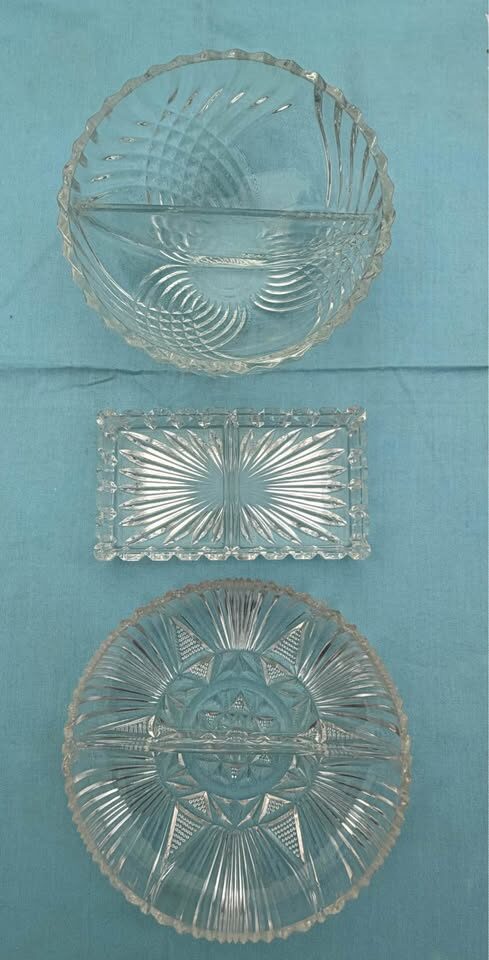 Vintage Clear Pressed Glass Divided Serving Dish Lot (3 Pieces) - photo 8