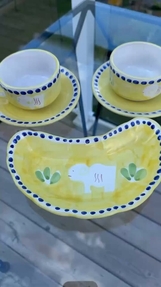 Vintage Italian Majolica Large Tea/Coffee Set - Vietri sul Mare / Muti (3 Pcs) Rams