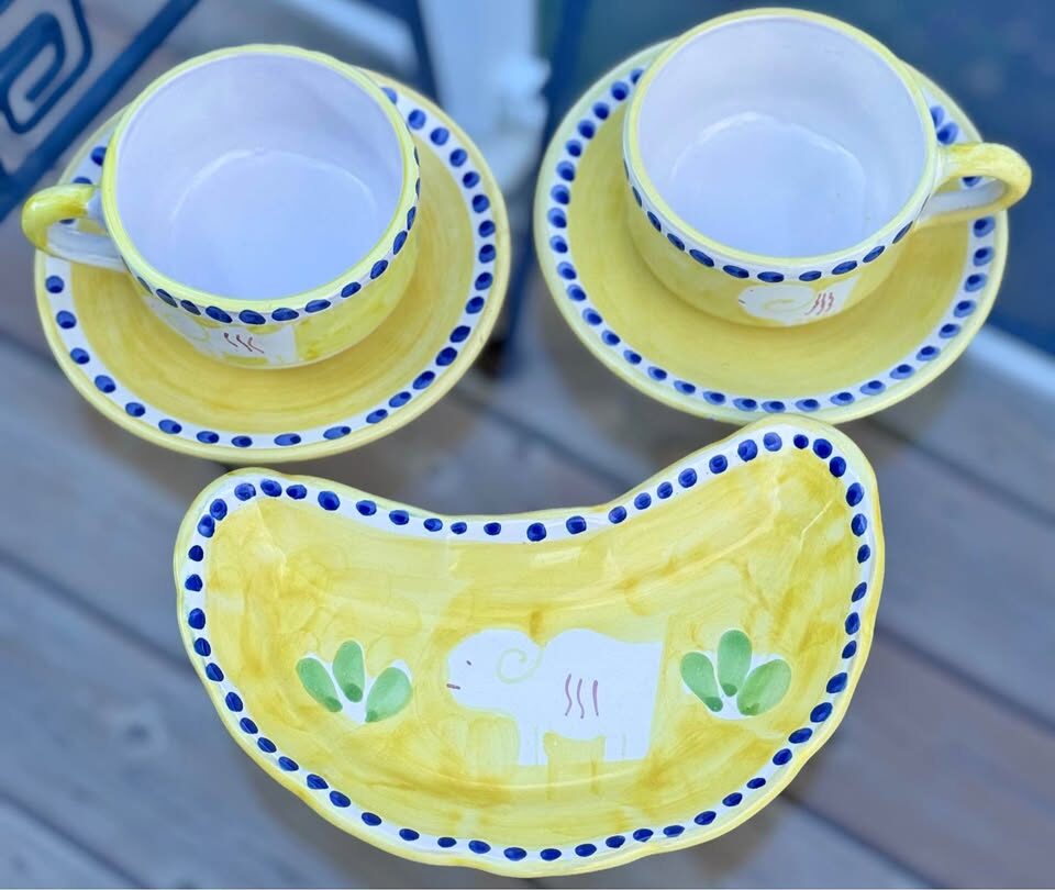 Vintage Italian Majolica Large Tea/Coffee Set - Vietri sul Mare / Muti (3 Pcs) Rams - photo 2