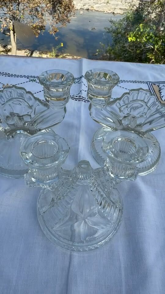 Vintage Art Deco Glass Candle Holders – Original 1930s Jeannette Pair & Federal Wigwam - photo 1