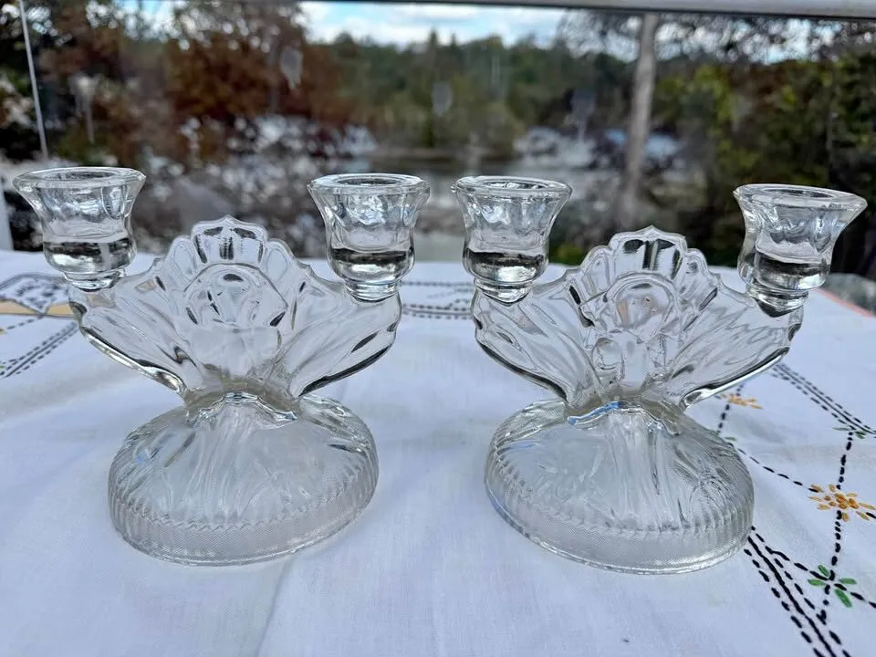 Vintage Art Deco Glass Candle Holders – Original 1930s Jeannette Pair & Federal Wigwam - photo 2
