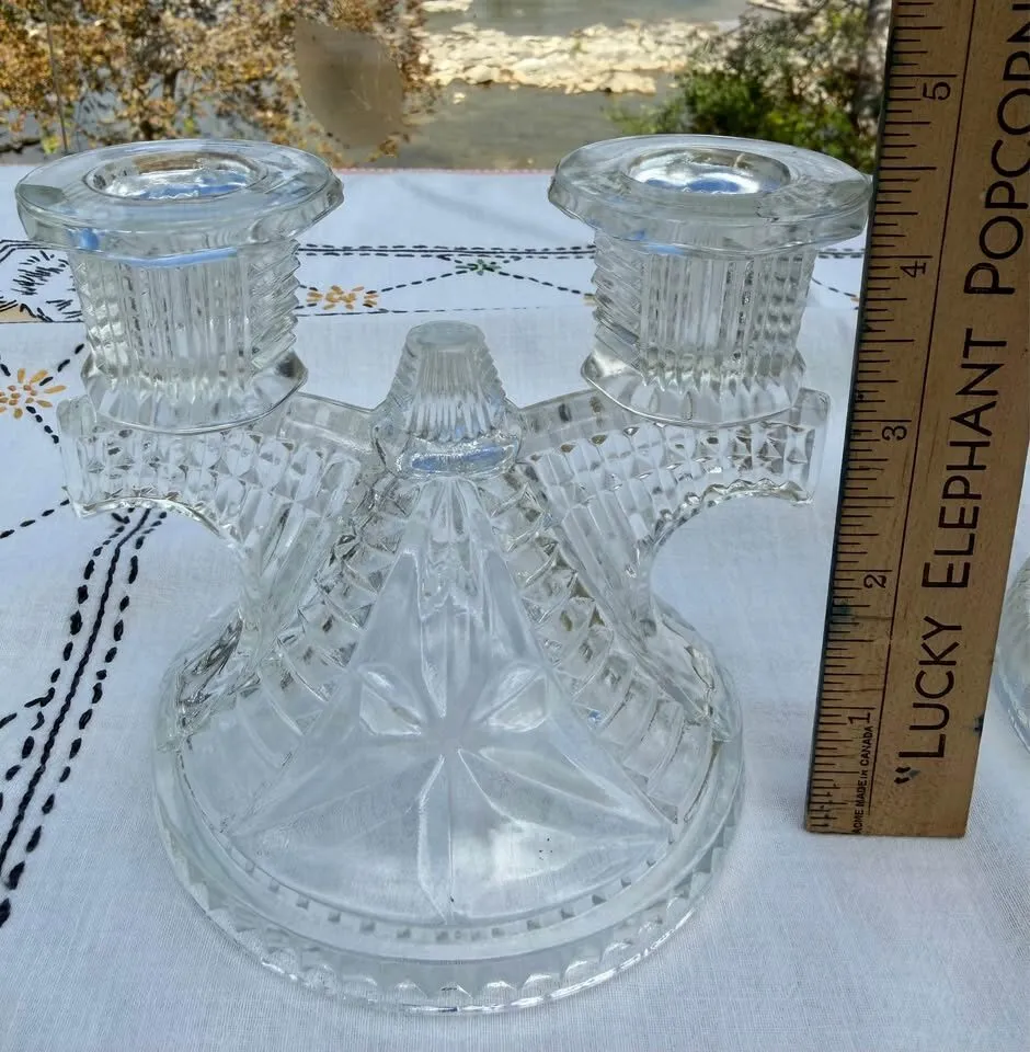 Vintage Art Deco Glass Candle Holders – Original 1930s Jeannette Pair & Federal Wigwam - photo 5