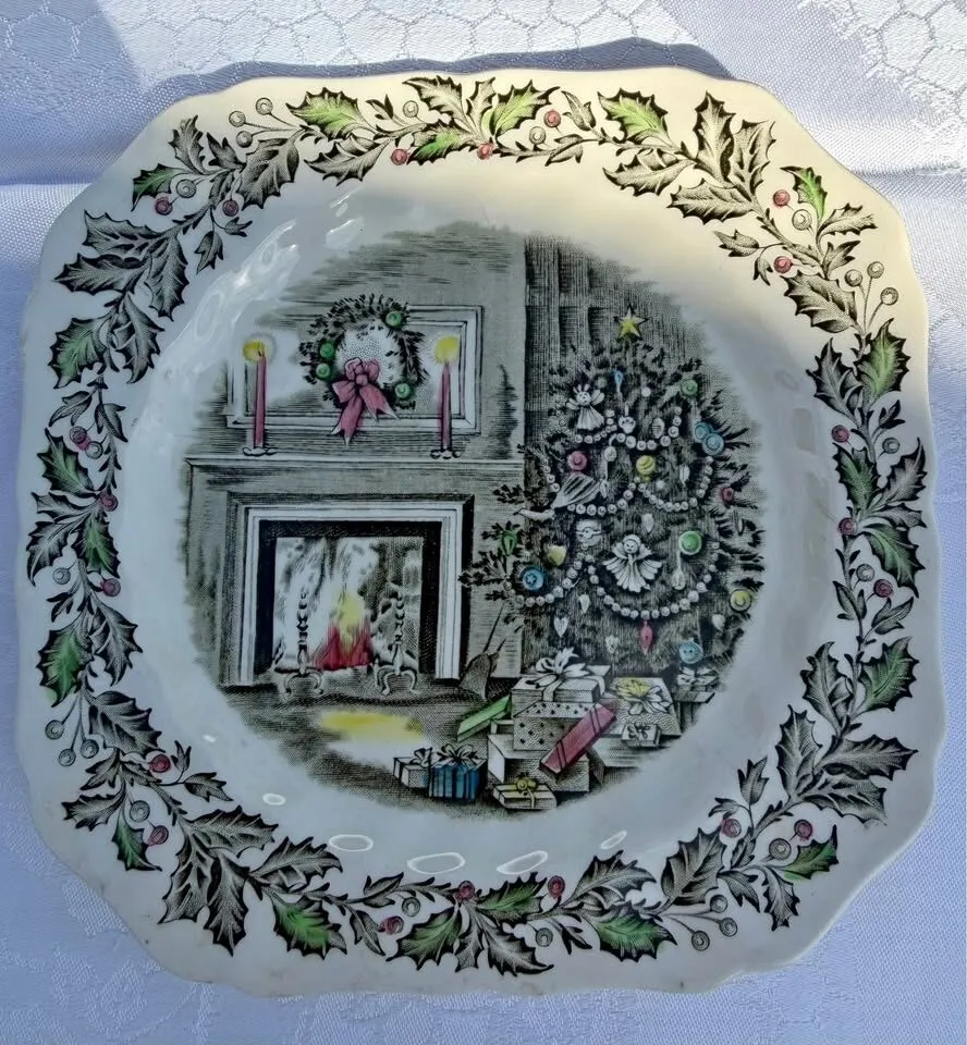 Vintage English Christmas Wall Display Plates (Set of 2) – Hardware Included - photo 1