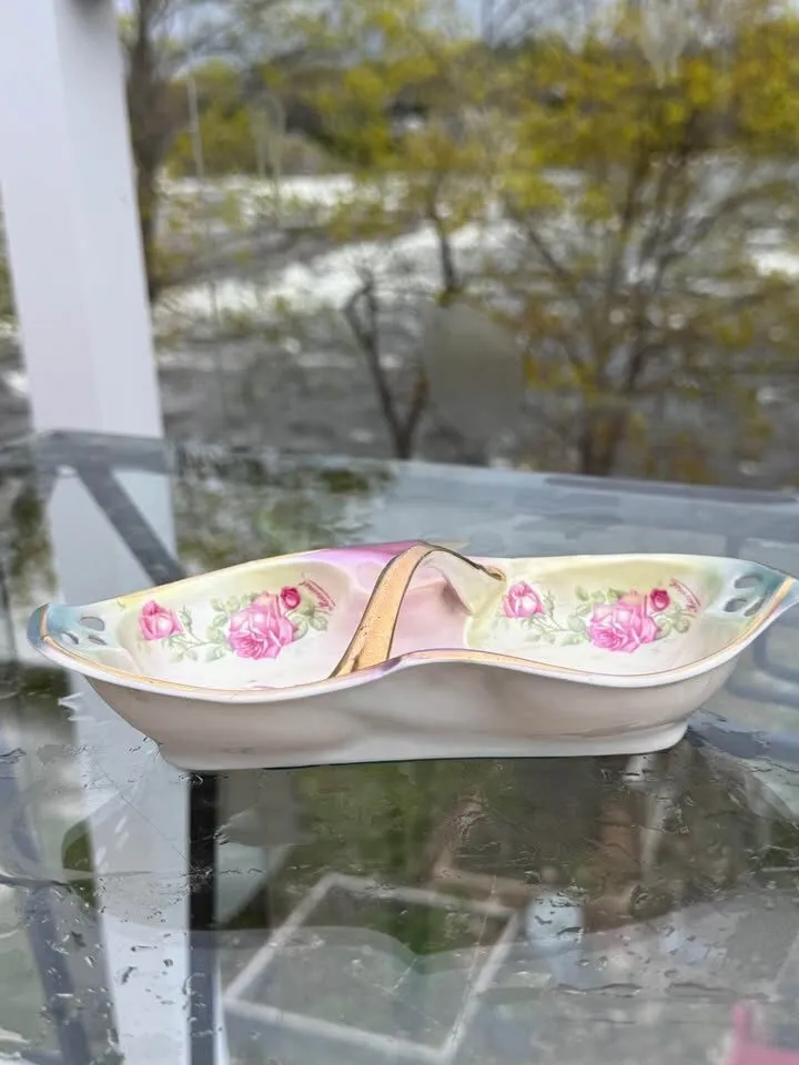 VINTAGE IPF GERMANY Candy Dish w Handle Gold Trim handpainted - photo 3