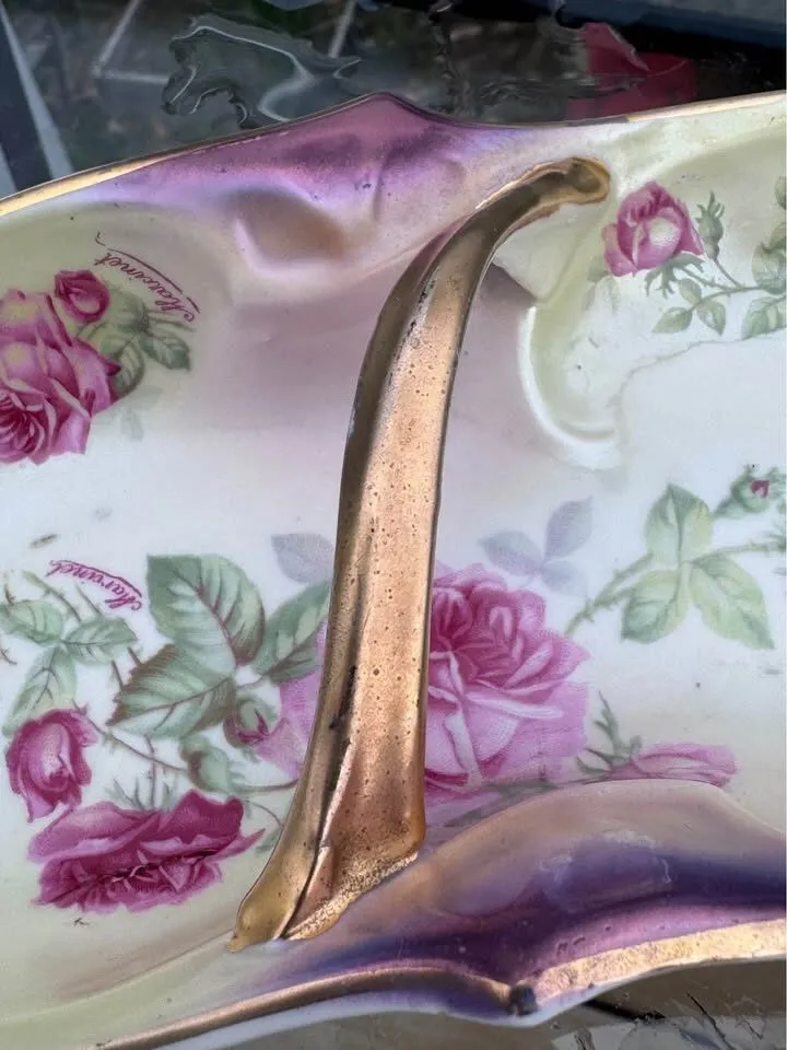 VINTAGE IPF GERMANY Candy Dish w Handle Gold Trim handpainted - photo 4