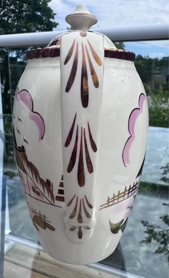 1940s Gray’s Pottery Teapot / Coffee Pot - Pink & Copper Lustre "Dutch Farmhouse" A8321 - photo 5