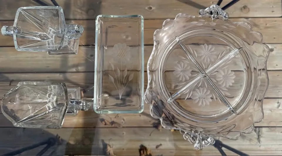 Vintage Indiana Glass 4-Piece Hostess Set - Etched Cornflower Pattern (Great Condition) - photo 2